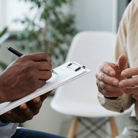 Arts bespreekt vergoeding behandeling met patiënt in spreekkamer